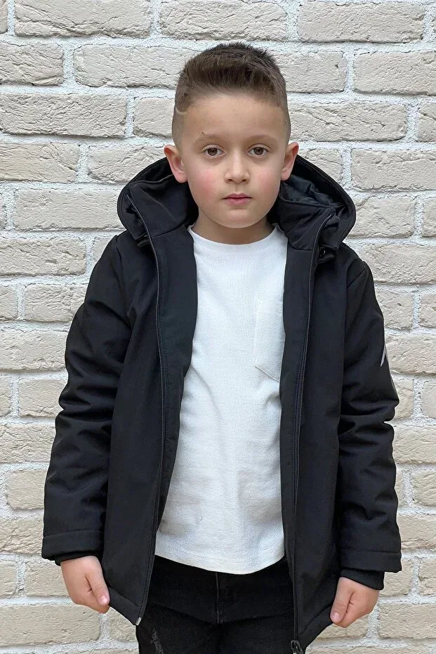 Детское пальто с капюшоном Dragonboy Pique, Черный — фото 3