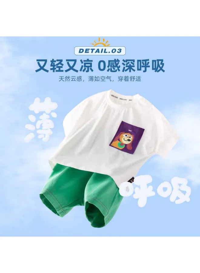Комплект детский с коротким рукавом из 2 предметов Doodle Home, белый с зеленым — фото 2