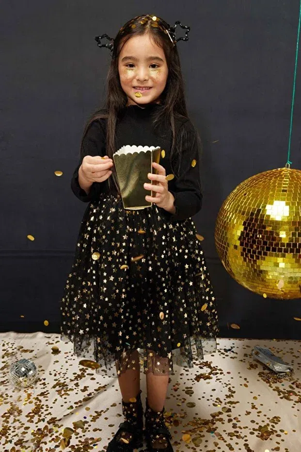 Детское платье для девочек с принтом Black Star Printed Tulle Skirt Girls' Dress Le Mabelle, Black