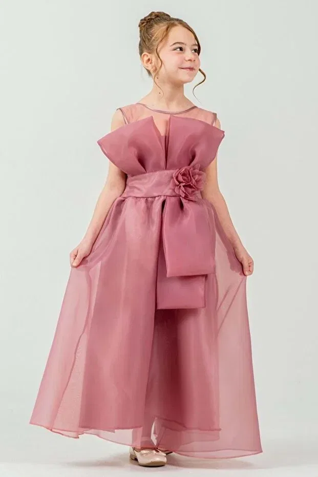 Детское платье для девочек с принтом flower and bow detailed Mnk Baby&Kids, Dried Rose