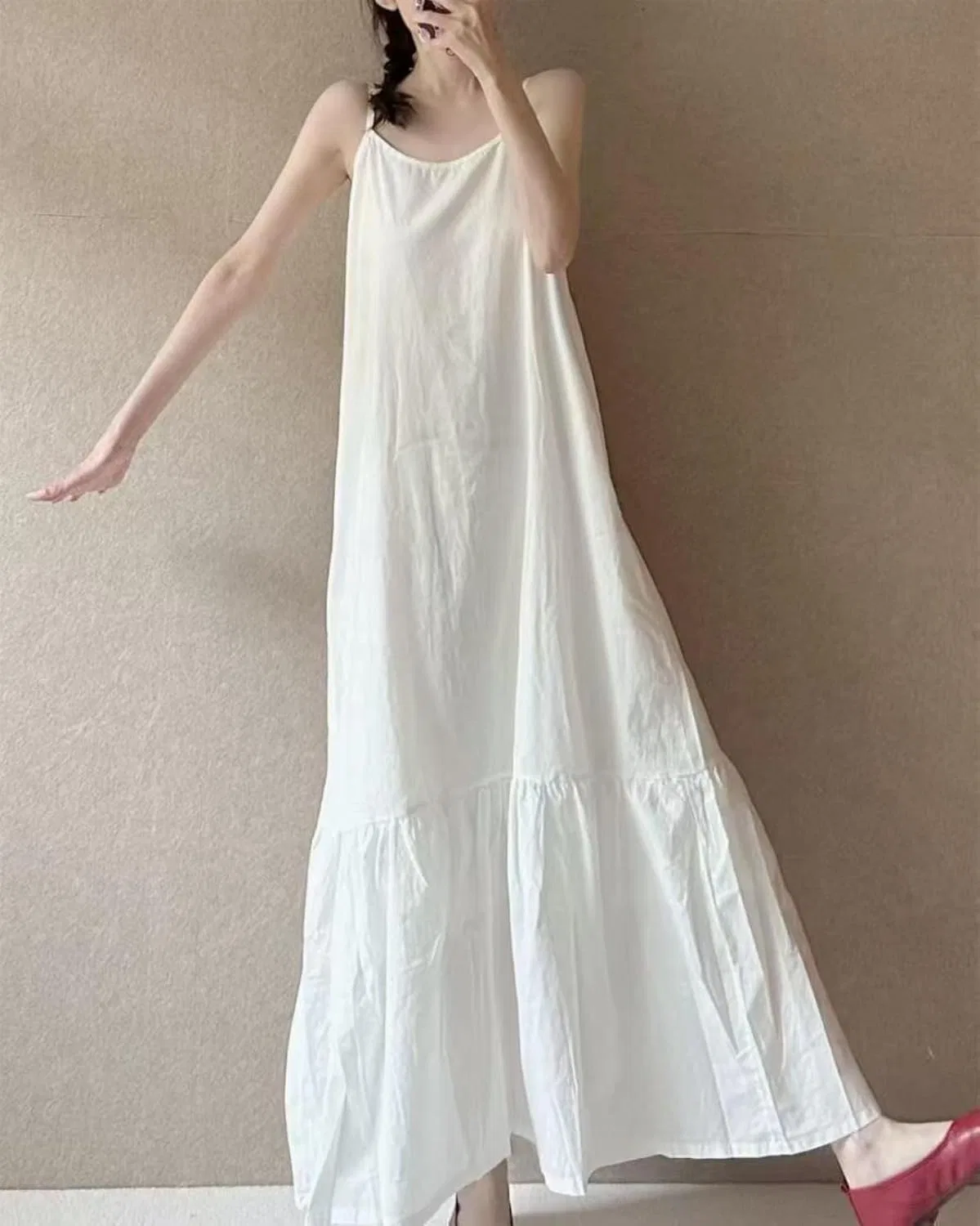 Женское пляжное платье свободного кроя из хлопка, White — фото 3