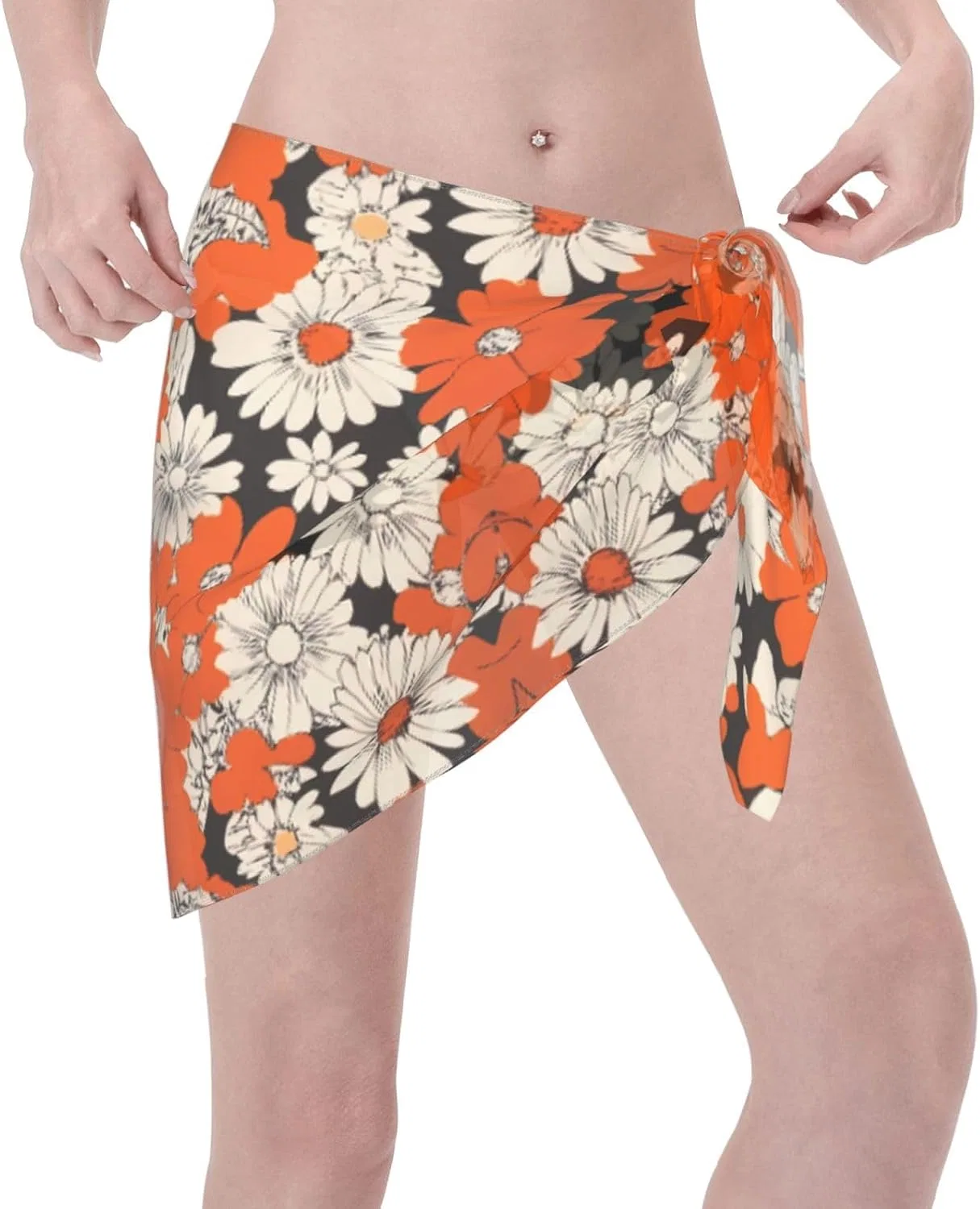 Женская пляжная накидка из шифона с принтом Orange Daisy, Orange — фото 3
