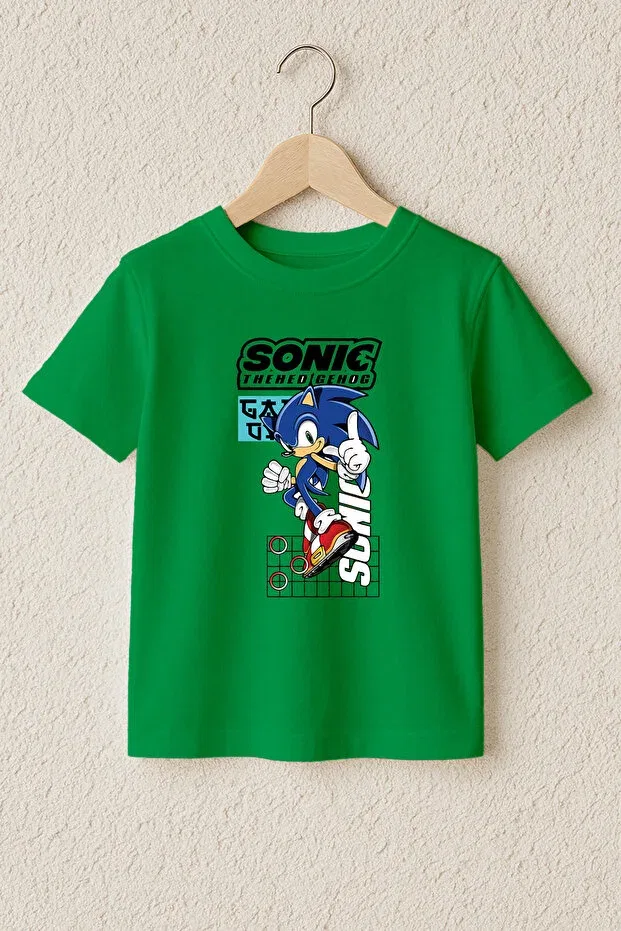 Детская футболка для мальчиков с принтом Sonic Printed 100% Cotton Premium T-Shirt Myada, Green