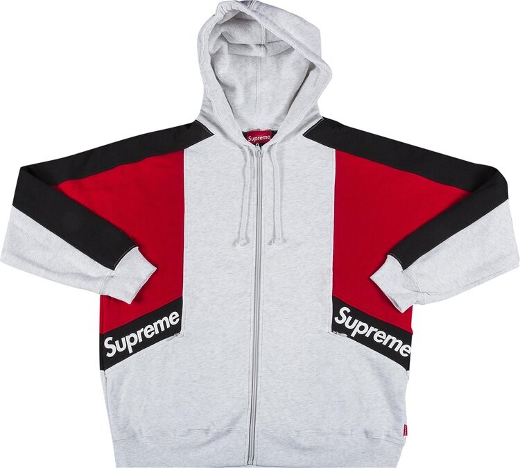 Толстовка Supreme Color Blocked Zip Up Hooded Sweatshirt 'Ash Grey', серый — фото 2