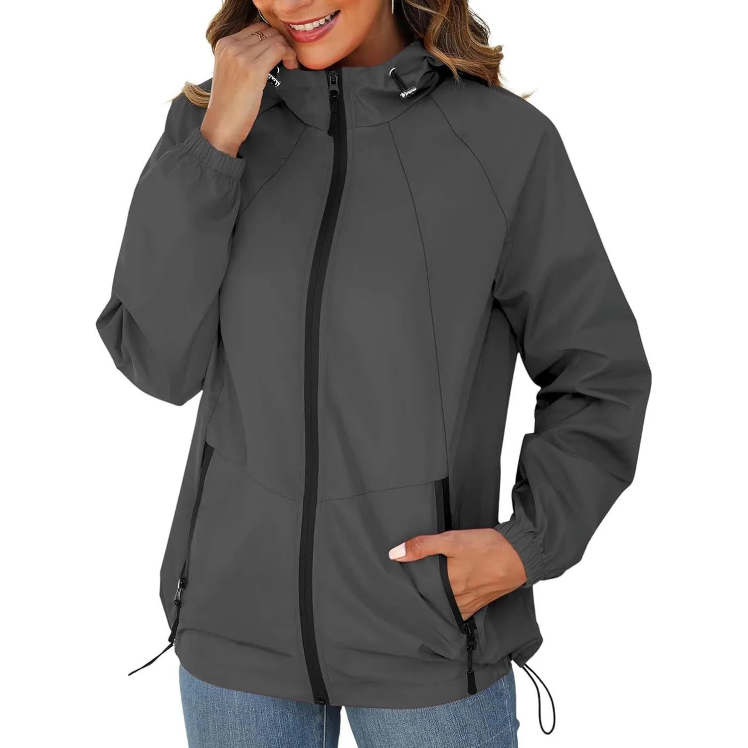 Женский дождевик с капюшоном, легкий непромокаемый, Softshell Trench Coats, Grigio scuro — фото 2