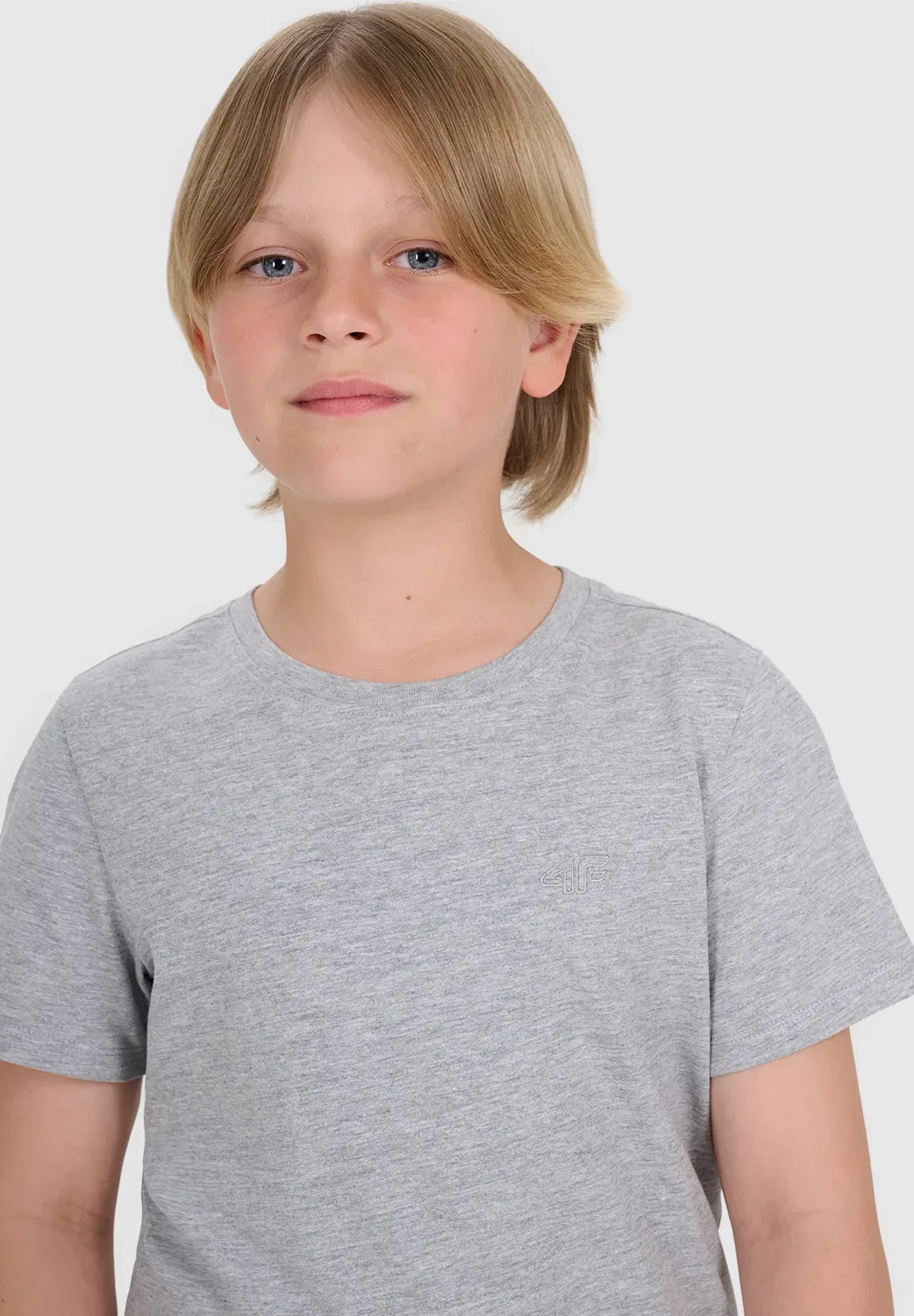 Футболка Regular gładki chłopięcy - biały 122 (6-7 лат) - базовая футболка 4F, Grey Melange — фото 4
