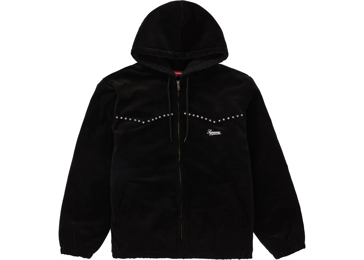 Мужская куртка из вельвета с капюшоном и стразами Supreme, Black
