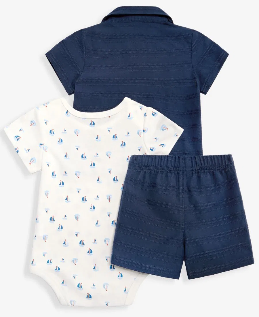 Комплект из 3 предметов (рубашка, боди, шорты) с принтом парусника First Impressions, Navy Nautical — фото 2