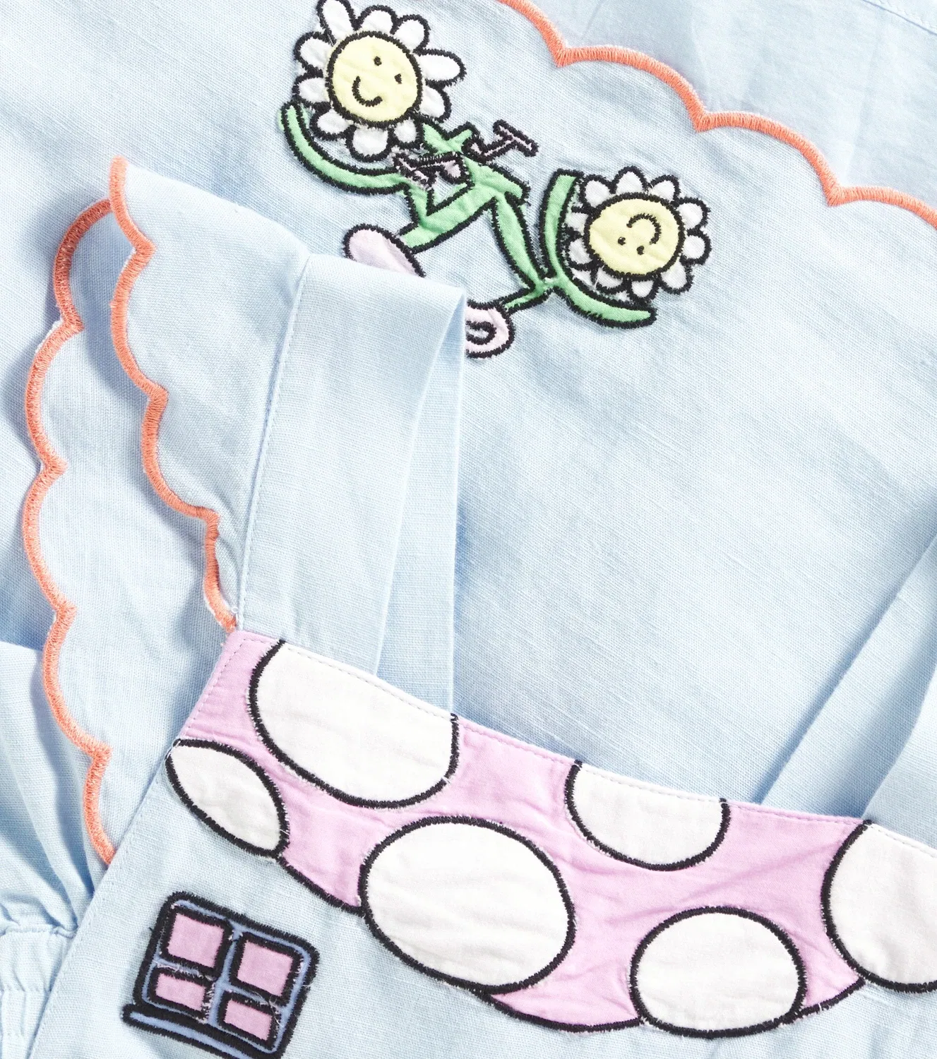 Льняное и хлопковое платье с вышивкой Stella McCartney Kids, синий — фото 3
