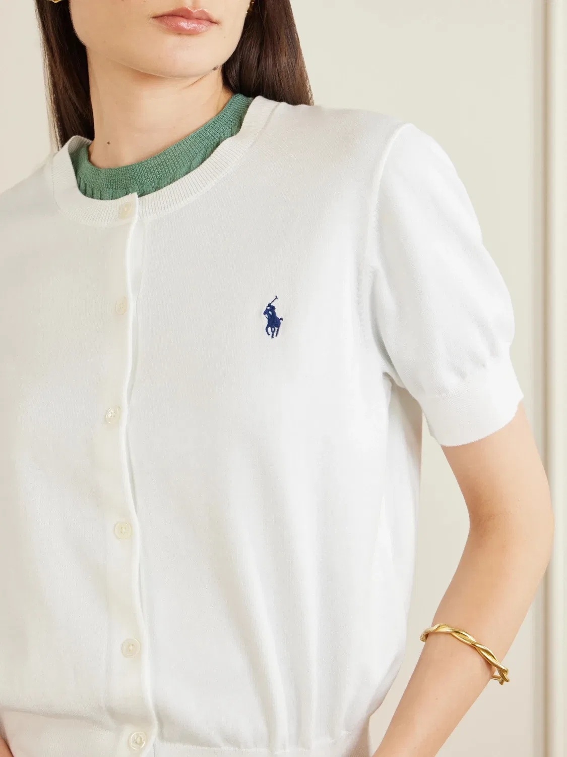 Кардиган из хлопковой смеси с вышитым логотипом POLO RALPH LAUREN, белый — фото 4