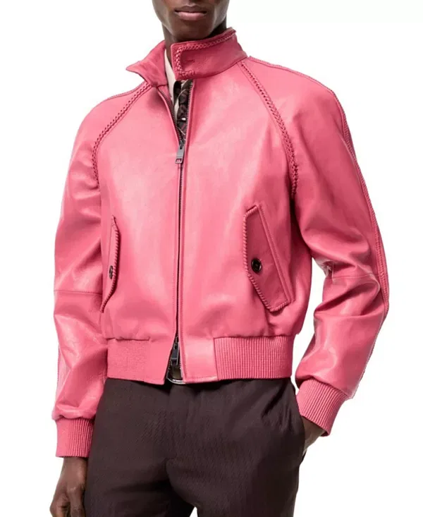 Мужская куртка из кожи с воротником-стойкой Locksley Burberry, Nougat Pink