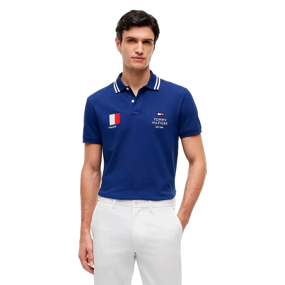 Мужское поло Regular Fit с коротким рукавом Standard Country France Tommy hilfiger, Blue