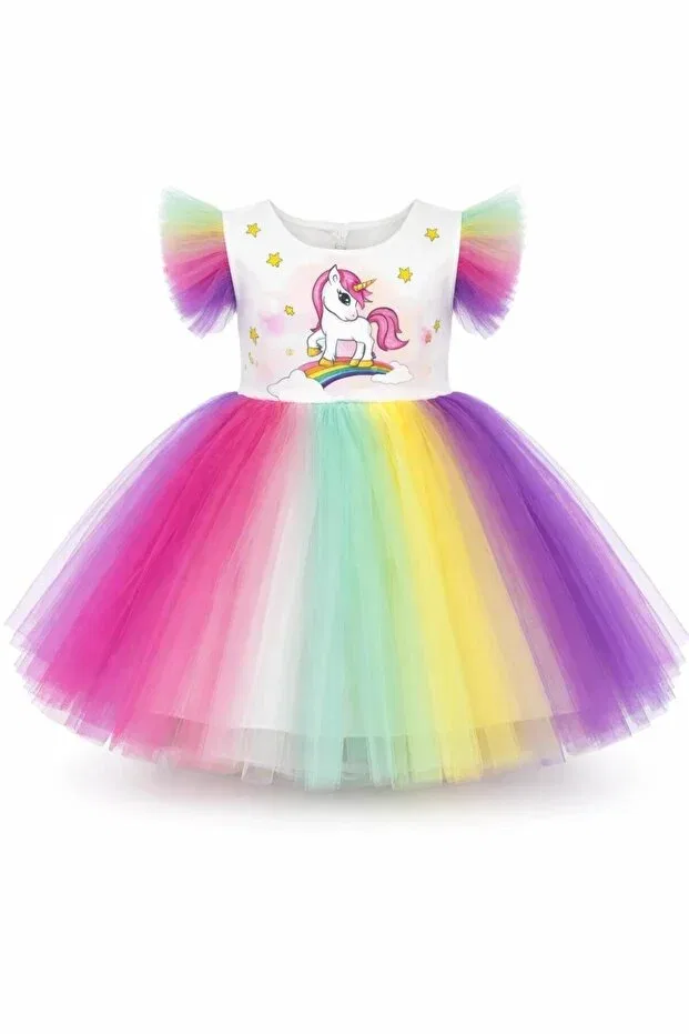 Детское платье для девочек с принтом Unicorn Tulle Party Esterella, Multicolor — фото 3