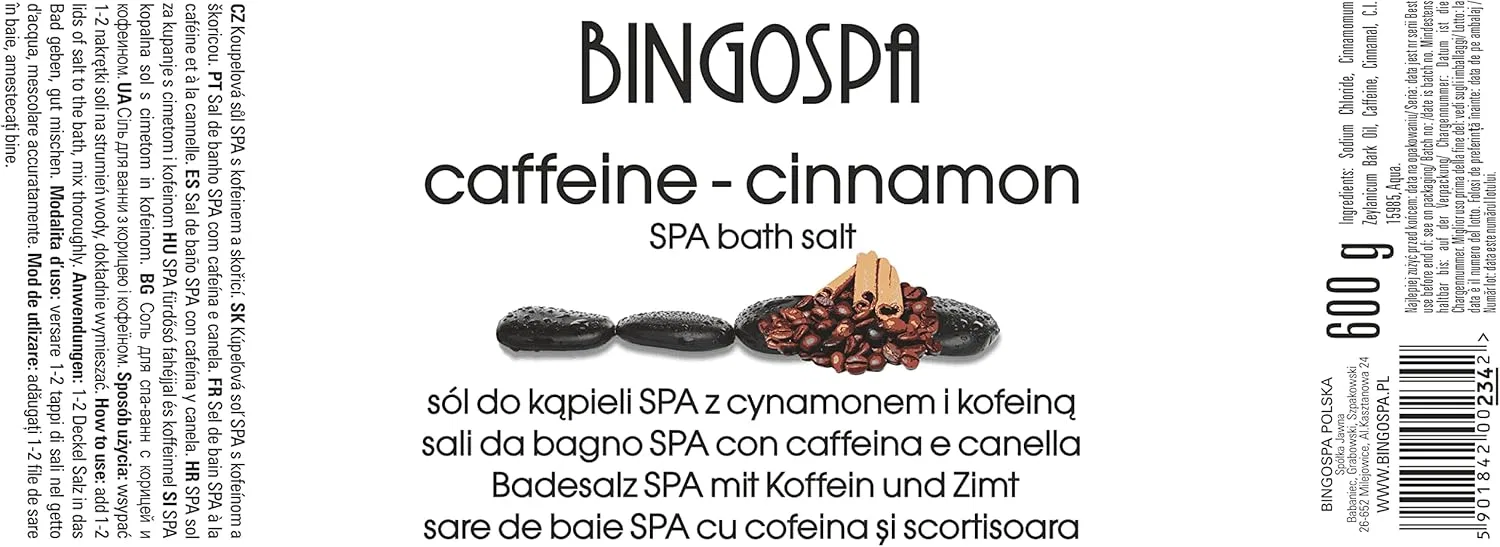 Антицеллюлитная соль для ванн BINGOSPA с кофеином и корицей, 600 г Bingospa — фото 2