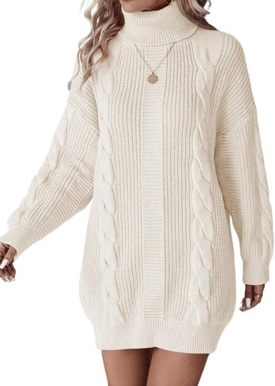 Женское повседневное платье с кабельным вязанием, Drop Shoulder, Beige