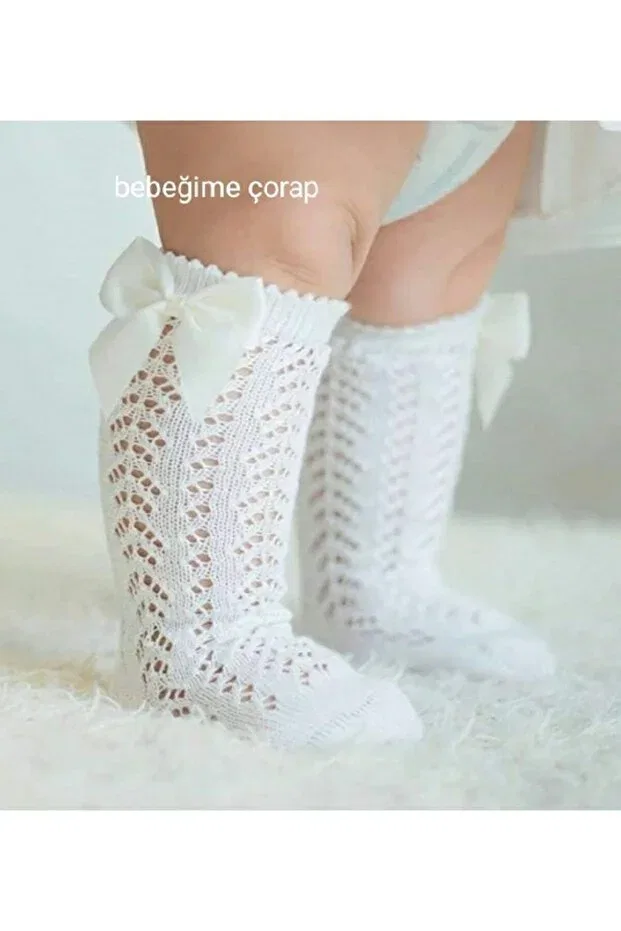 Детские носки для девочек с бантом Bebeğime Çorap, White