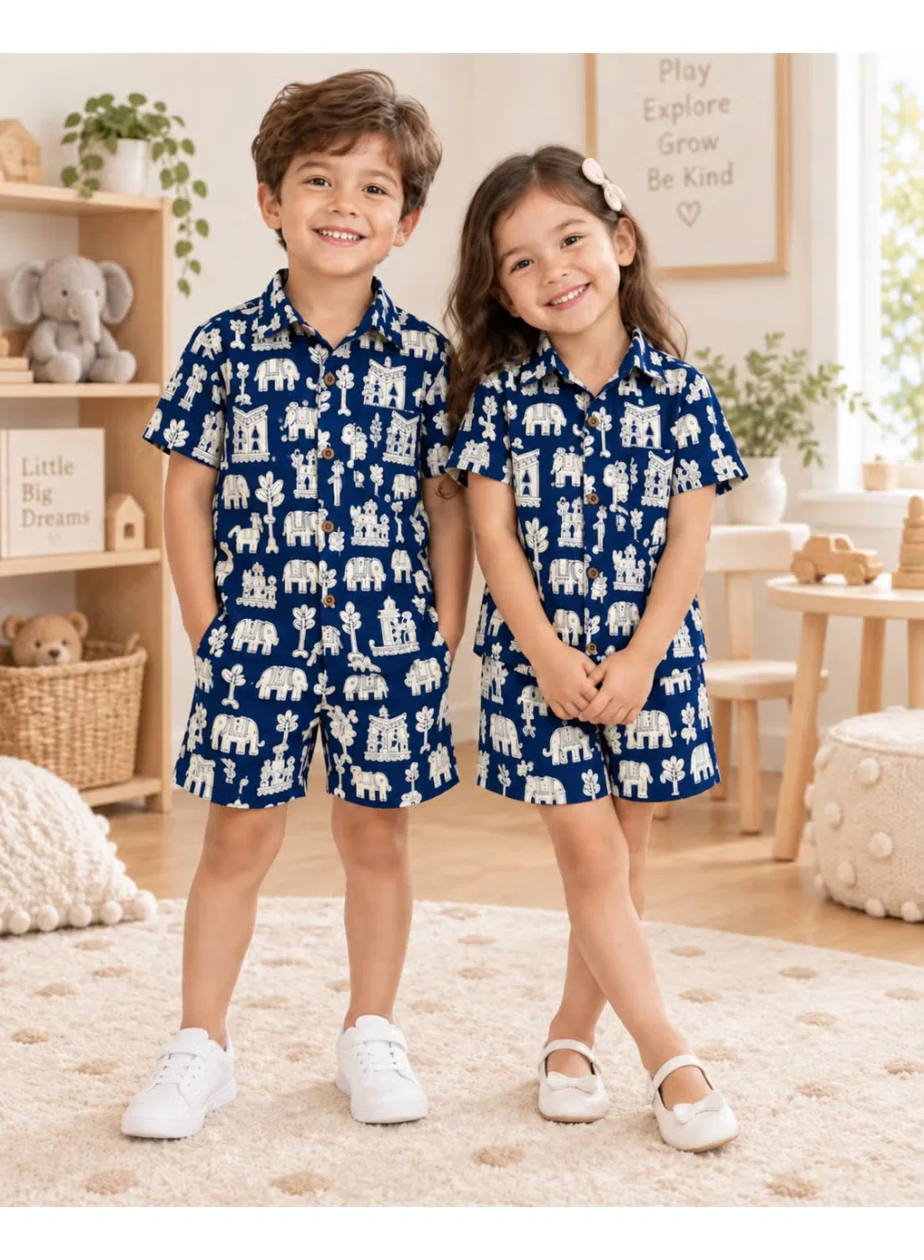 Комплект детский с принтом слонов Royal Safari Matching Family Outfits, синий