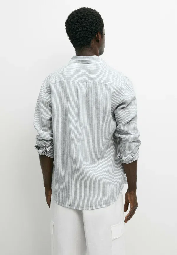 Рубашка из льна, Striped, Massimo Dutti, Light blue, светло-голубой — фото 3
