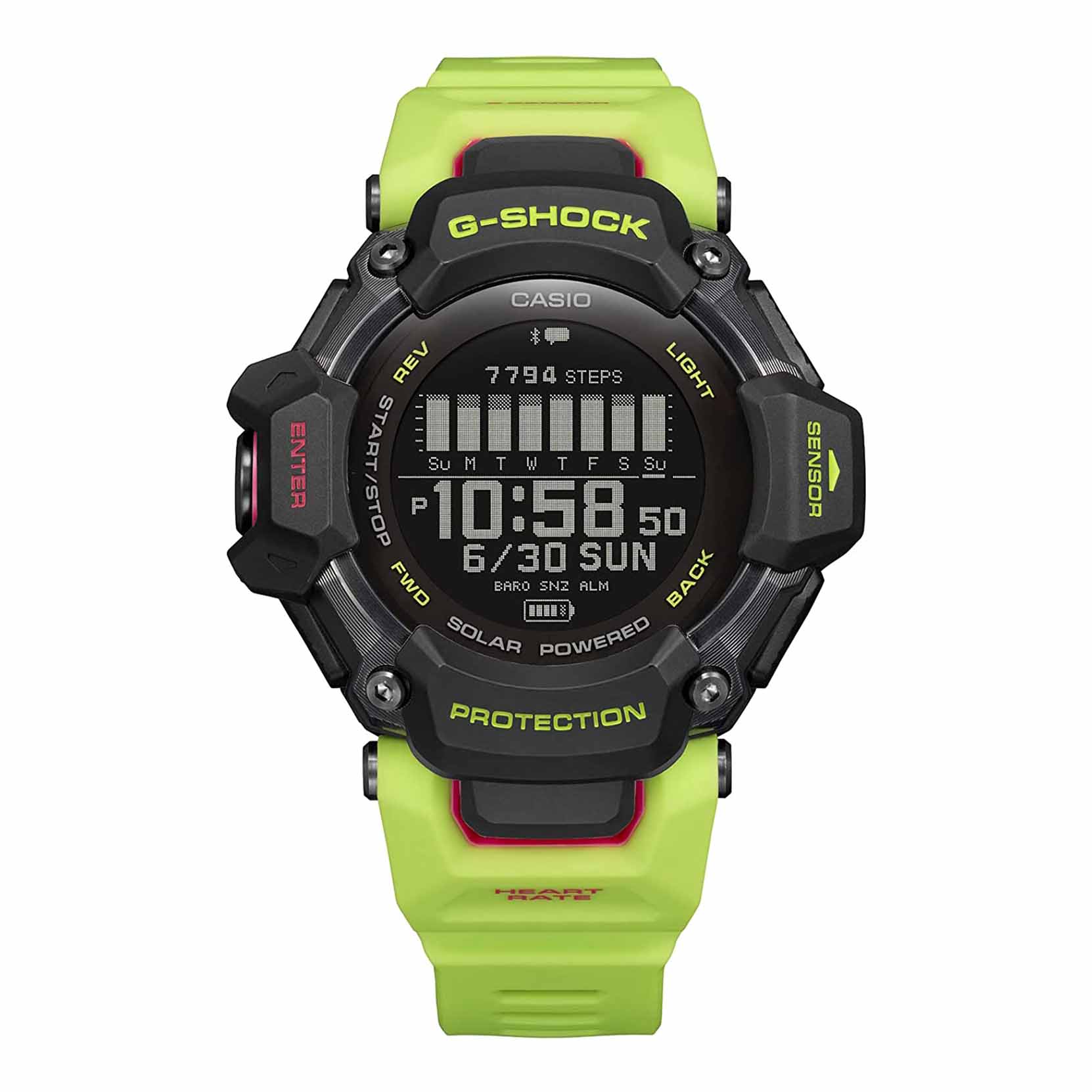 Умные часы Casio G-Shock GBD-H2000, черный/салатовый - фото