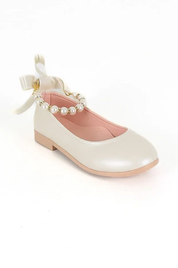 Детские балетки для девочек с жемчугом Sirri, Bright Cream — фото 3