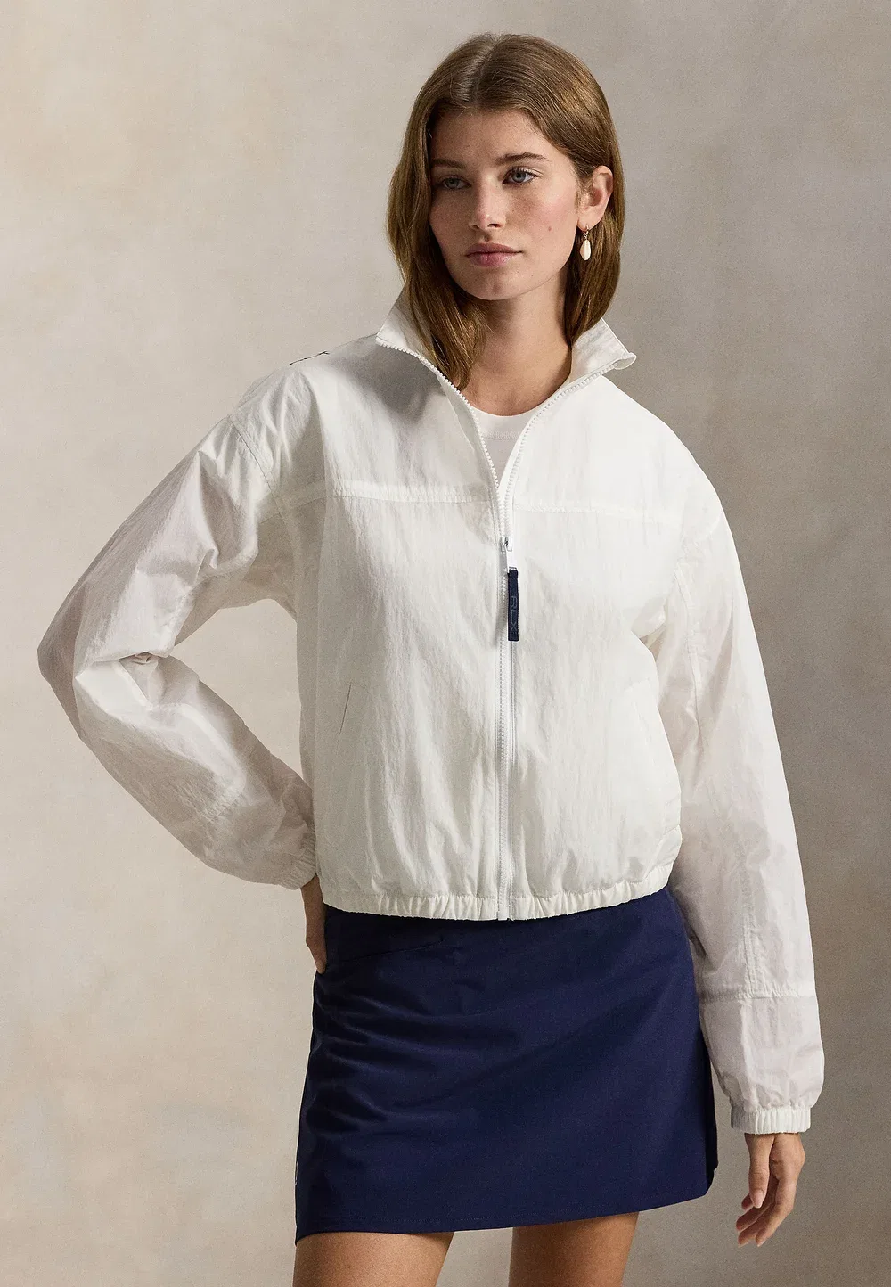 Ветровка с высоким воротником и застежкой-молнией - летняя куртка Polo Ralph Lauren, Ceramic White