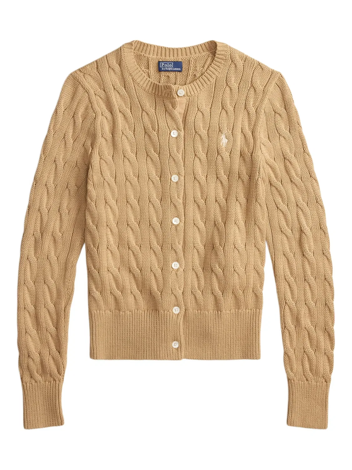 Кардиган с косичками с длинным рукавом Polo Ralph Lauren, карамельный коричневый