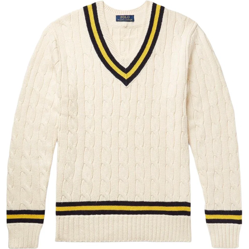 Мужской трикотажный свитер с V-образным вырезом Beige Polo Ralph Lauren