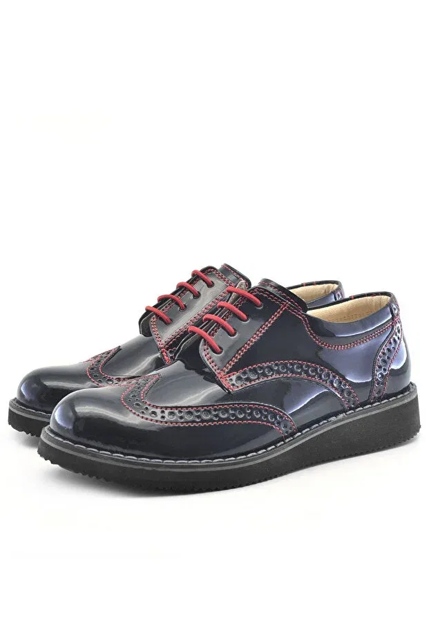Детские кеды для мальчиков из искусственной кожи Hidra black patent leather laced casual boys' shoes Rakerplus, Black — фото 4