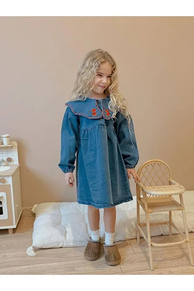 Детское джинсовое платье для девочек с длинным рукавом Minik'O Kids, Blue