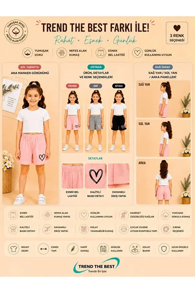 Детские шорты для девочек с принтом Summer Single Hearts Trend The Best Trendin En Iyisi, Multicolor — фото 3