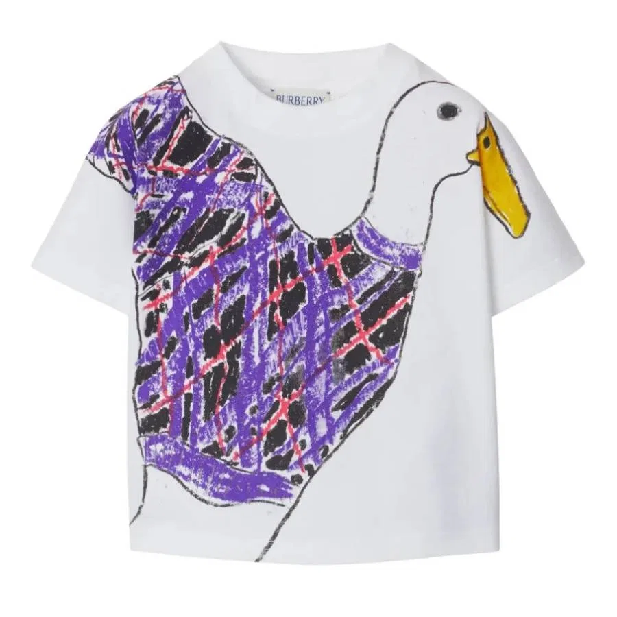 Футболка хлопковая с принтом Toddler Lilia Goose Burberry, White Cn