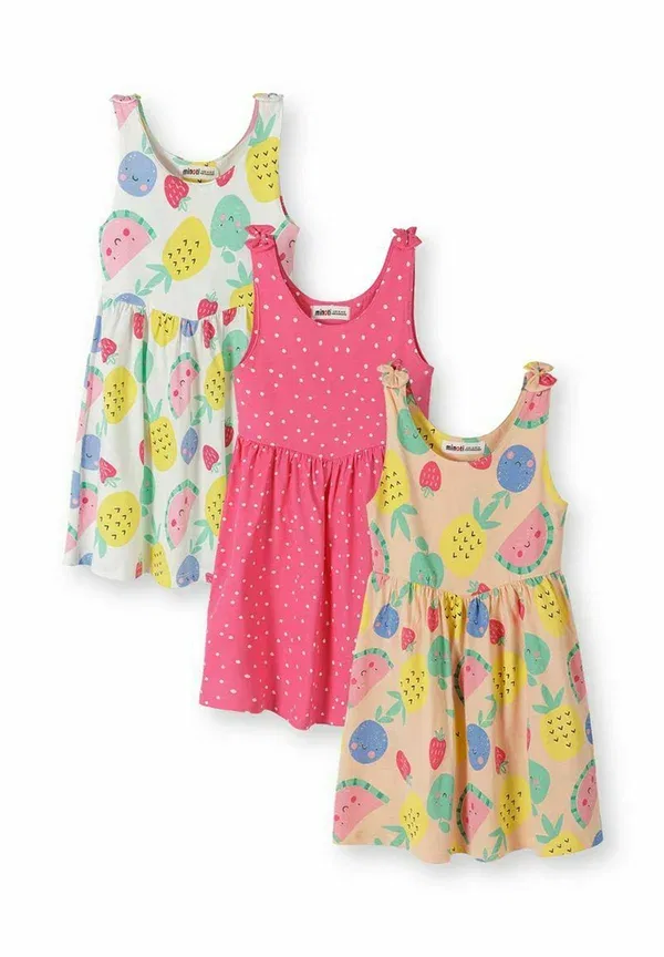 Платье хлопковое Jersey dress Minoti, White, Pink, Apricot, белый/розовый