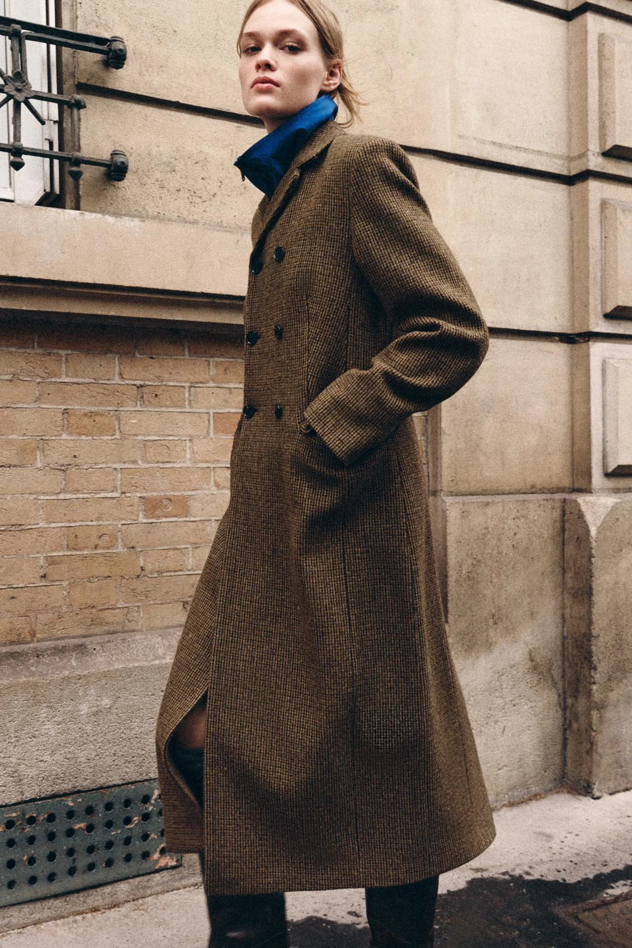 Пальто Zara в клетку из шерсти, коричневый — фото 2