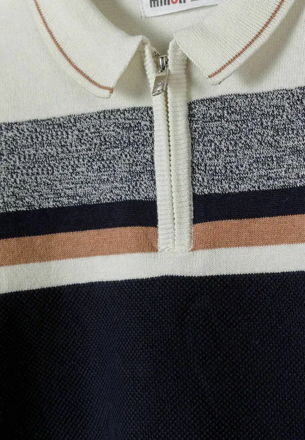 Футболка с воротником хлопковая Stripe collar long sleeve Minoti, White Navy, белый/темно-синий — фото 4
