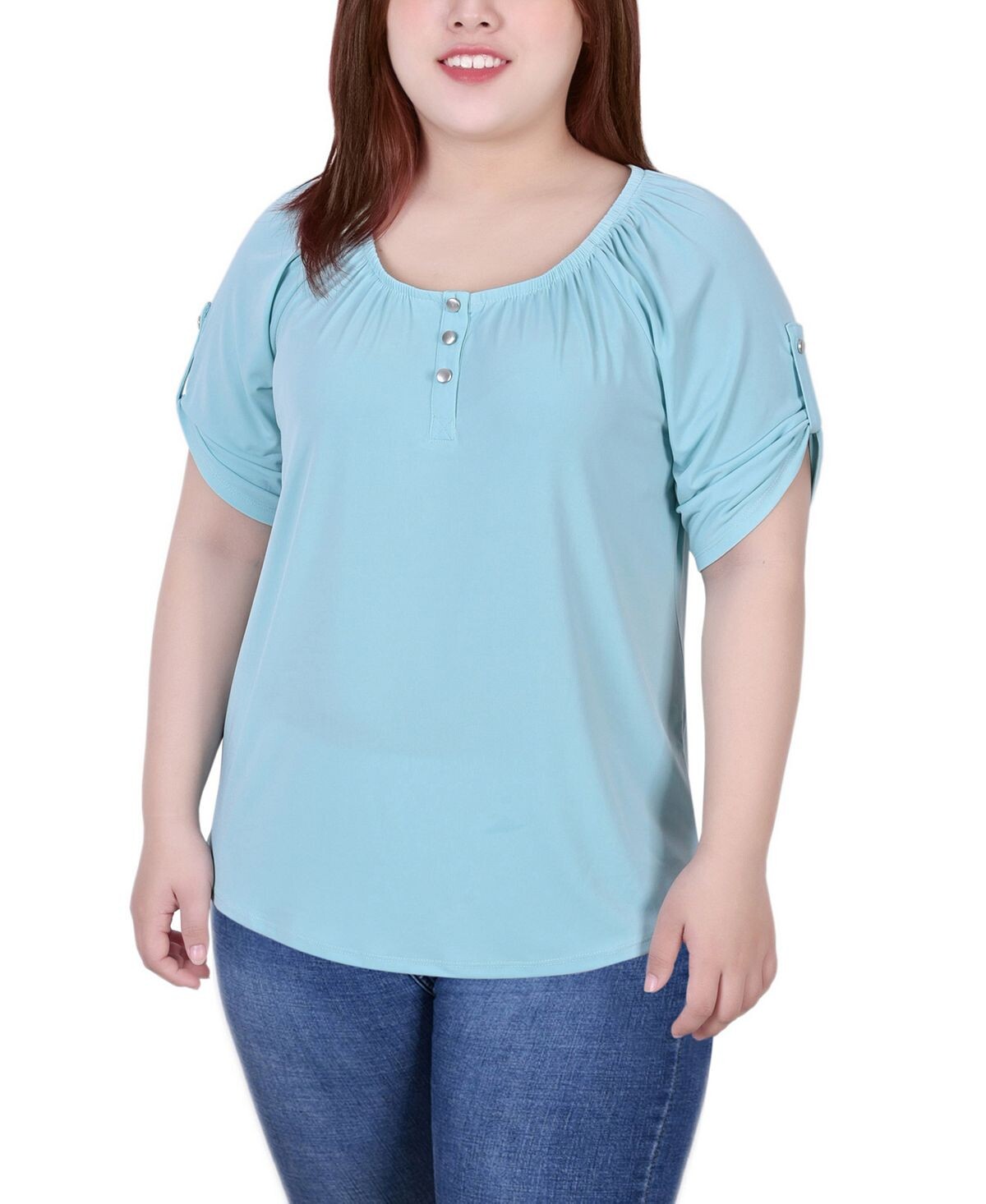 

Плюс размер с короткими рукавами круглый вырез henley top NY Collection