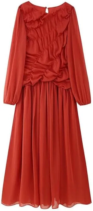 Женское длинное платье с плиссировкой, Zipper, Red