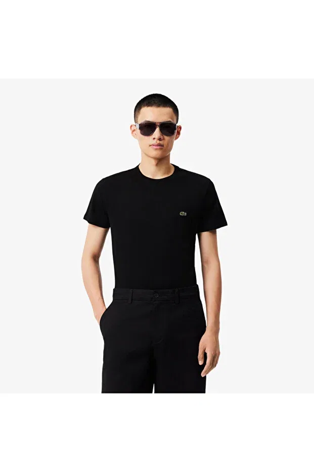 Мужская футболка Lacoste хлопковая, однотонная, черный