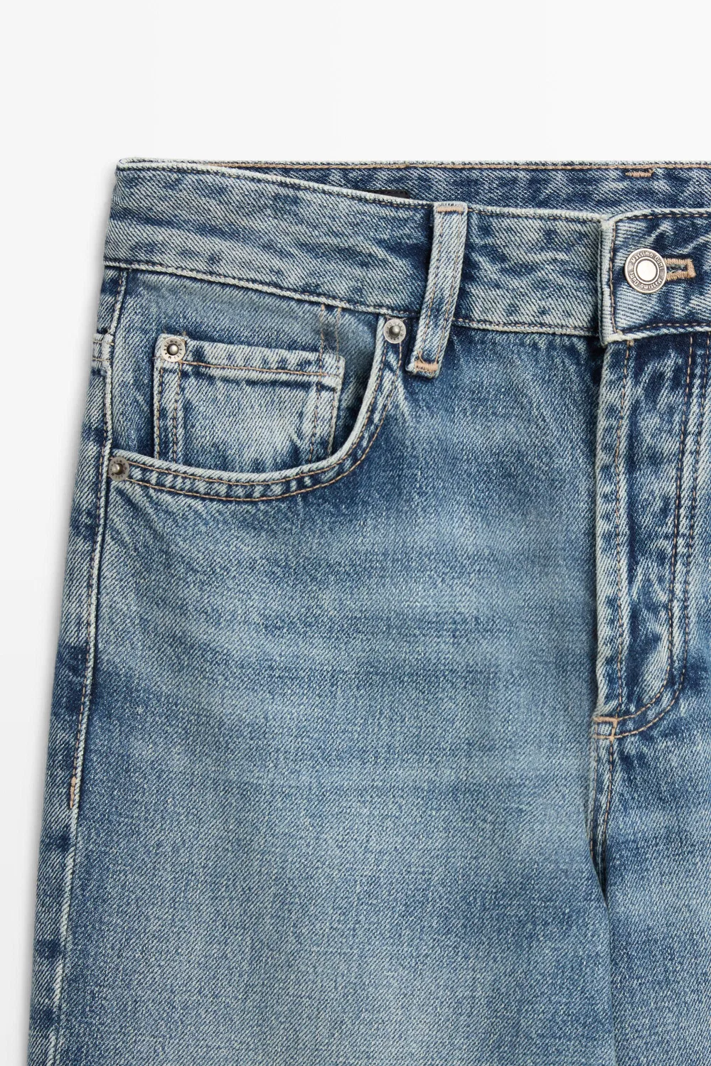 Джинсы Massimo Dutti Mid-Waist Wide-Leg, светло-голубой — фото 4