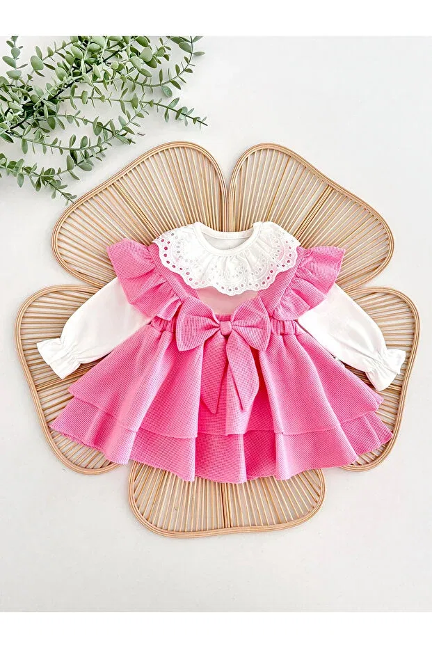 Детское платье-джемпер для девочек хлопковое Luana Jumper Dress Bow Jammybaby, Pink — фото 2