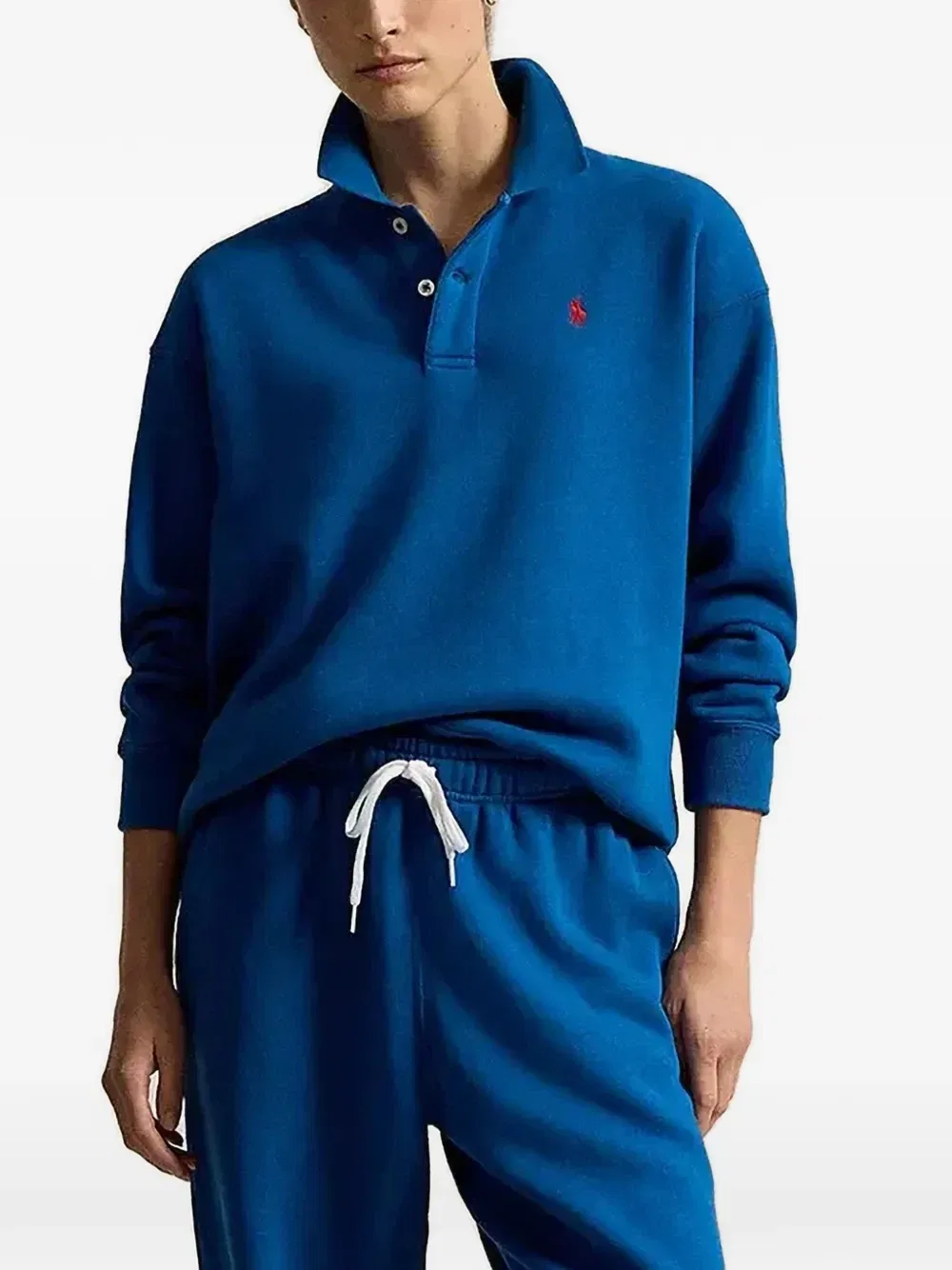 Флисовый пуловер с воротником-поло POLO RALPH LAUREN, синий