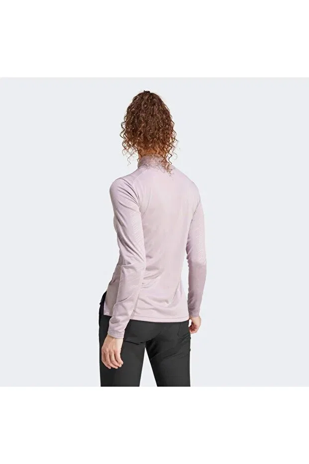 Женская водонепроницаемая толстовка с принтом Terrex multi half-zip long sleeve t-shirt Adidas, Preloved Fig — фото 2