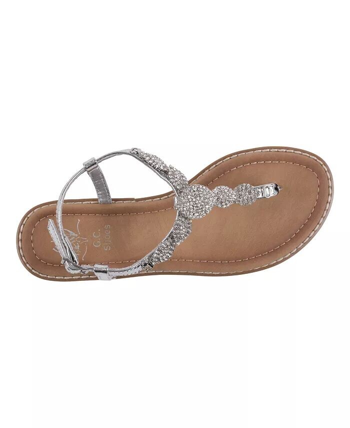 Женские сандалии на плоской подошве с украшением и Т-образным ремешком Cali GC Shoes, серый — фото 4