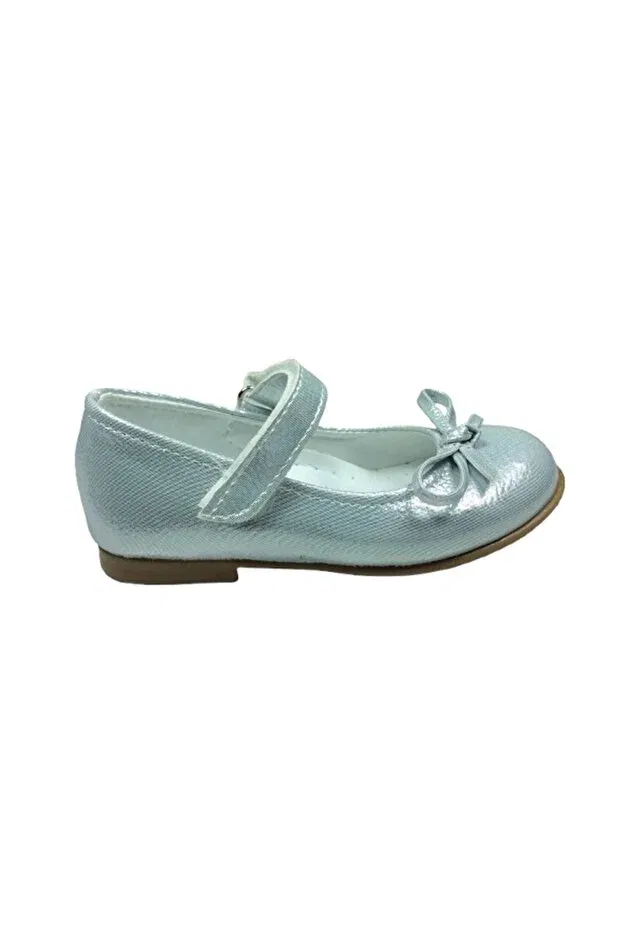 Детские балетки для девочек с принтом 1010 emt bebe - shiny silver vk, mustache bow evening dress girls' shoes fancy Ortopedikal, Silver — фото 2