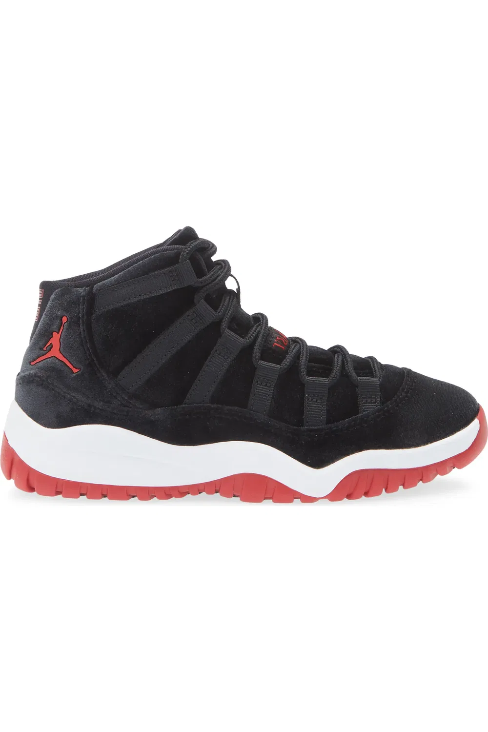 Детские кроссовки ретро на толстой подошве Jordan 11 Retro Low, Black/Gym Red/White — фото 3