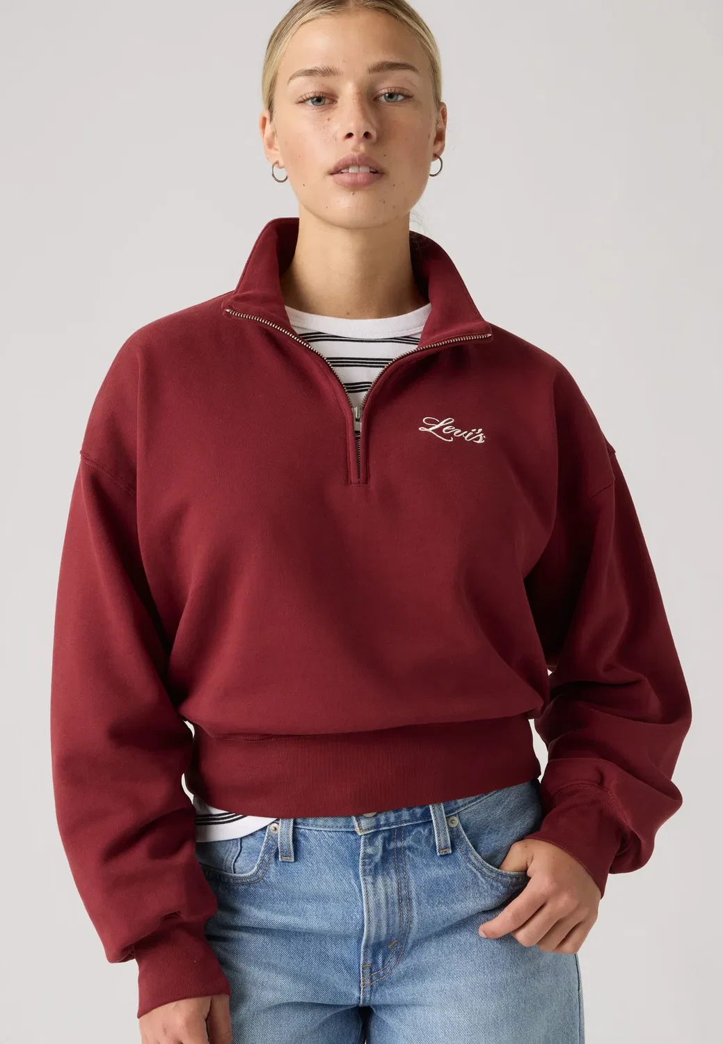 Винтажная толстовка 80-х годов с застежкой-молнией на четверть длины Levi'S, Warm Cabernet