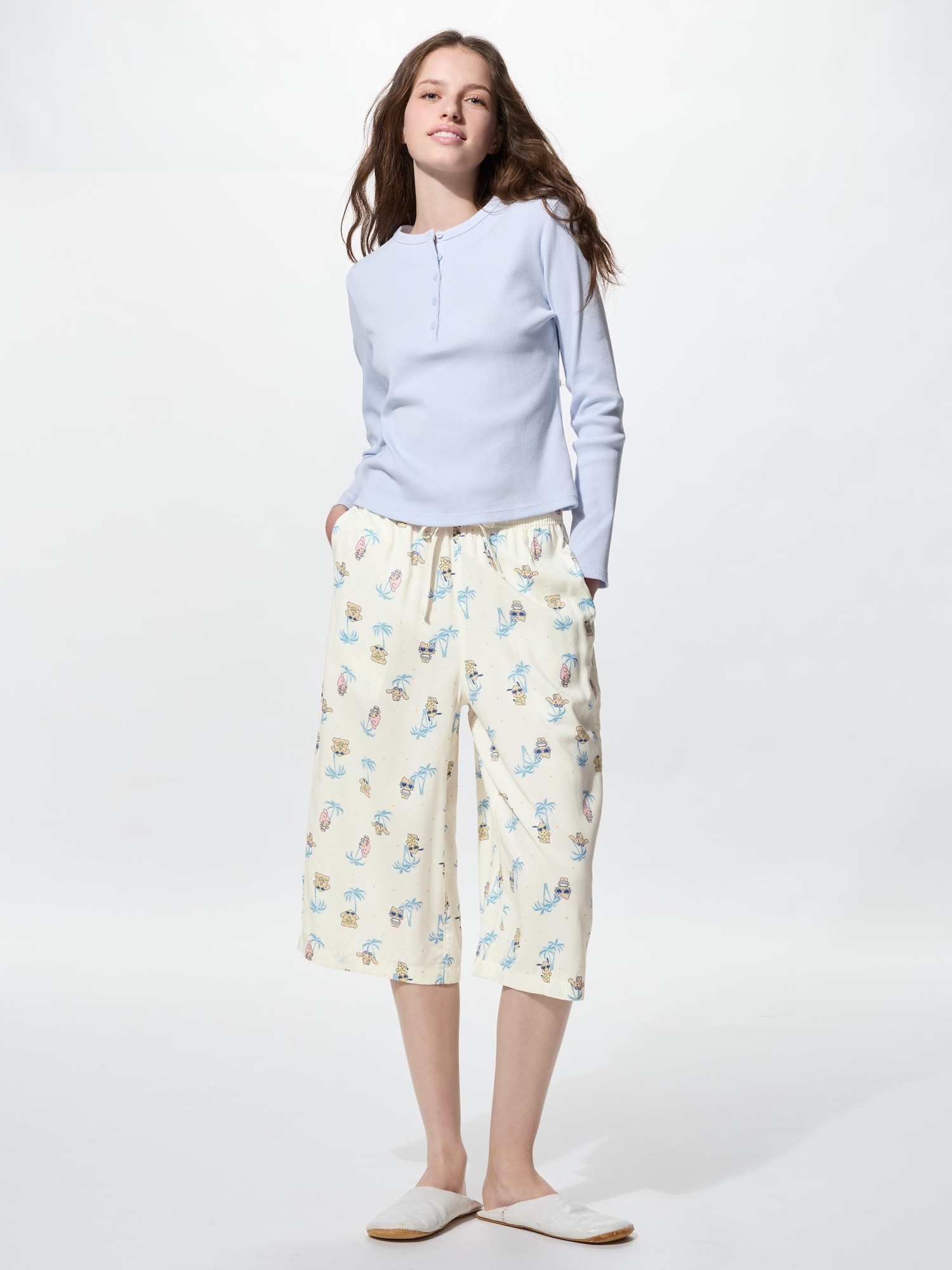 Укороченные домашние брюки Uniqlo Sanrio, 01 белый — фото 2