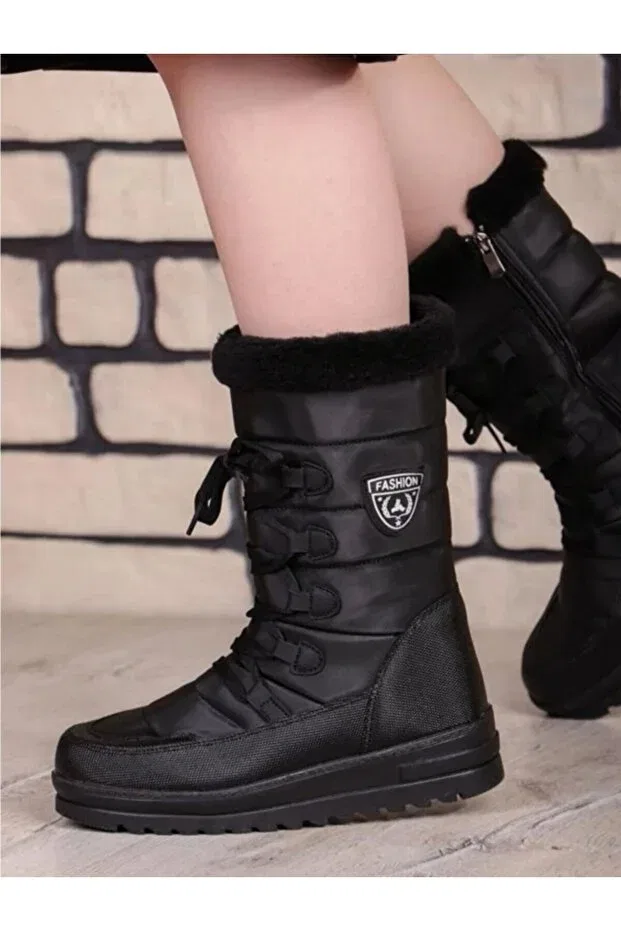 Детские снежные ботинки для девочек водонепроницаемые с мехом Patik Bebe, Black — фото 4