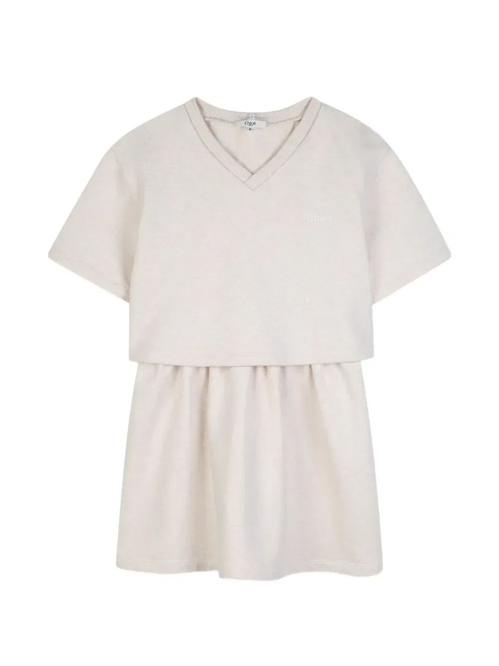 Платье с короткими рукавами и вышитым ворником Chloé Kids, бежевый — фото 3