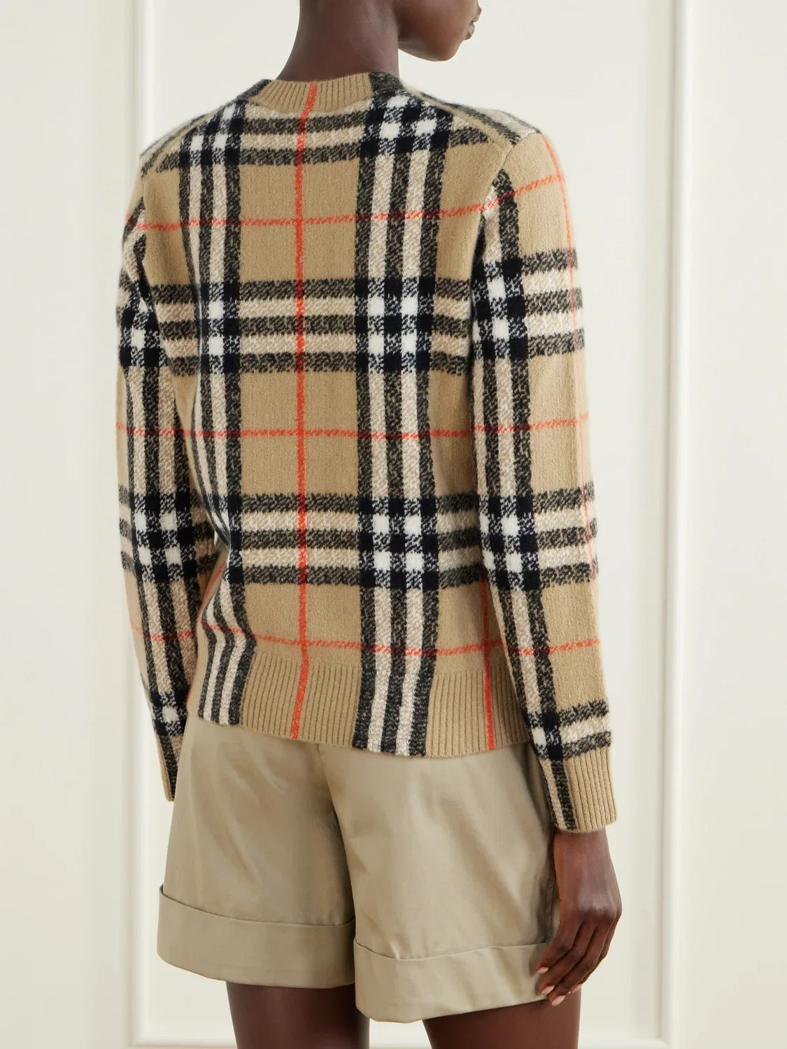 Кашемировый кардиган в клетку BURBERRY, бежевый — фото 4