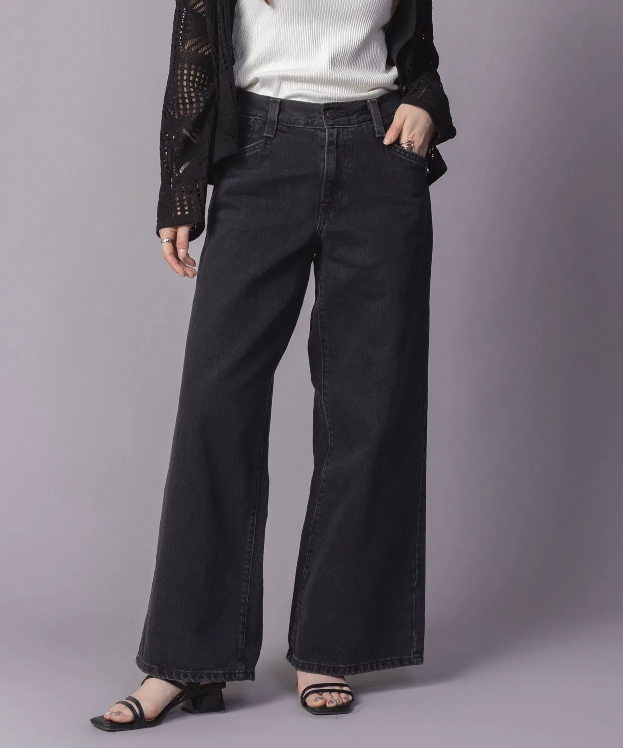 Женские джинсы широкие с завышенной талией 94 Baggy Wide Leg Levi's, Black — фото 4